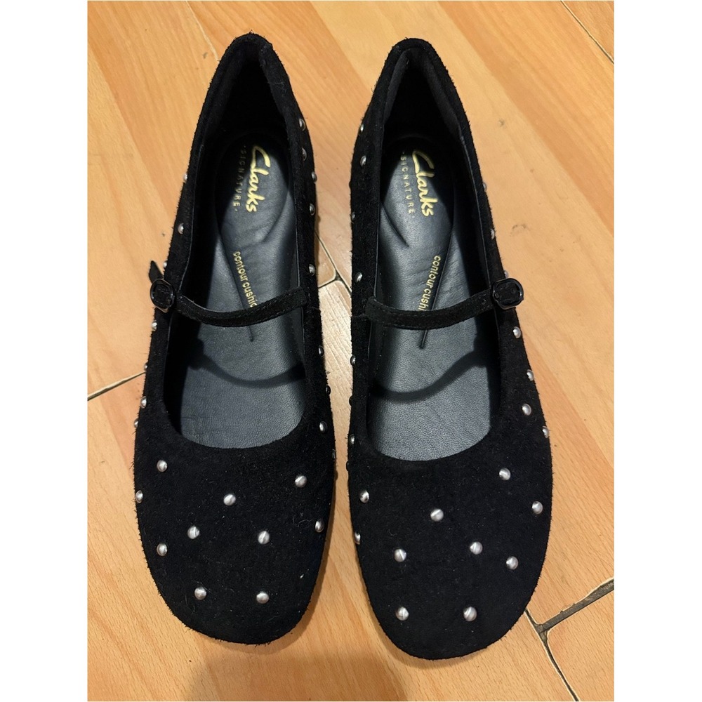 Clarks Women Black Livia Stud Mary Jane Flats NEW